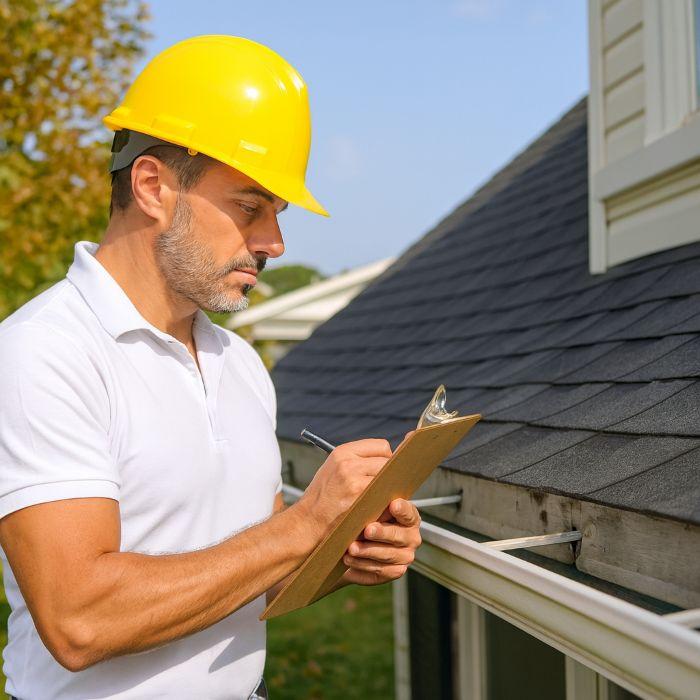 Professional roofer inspecting a roof